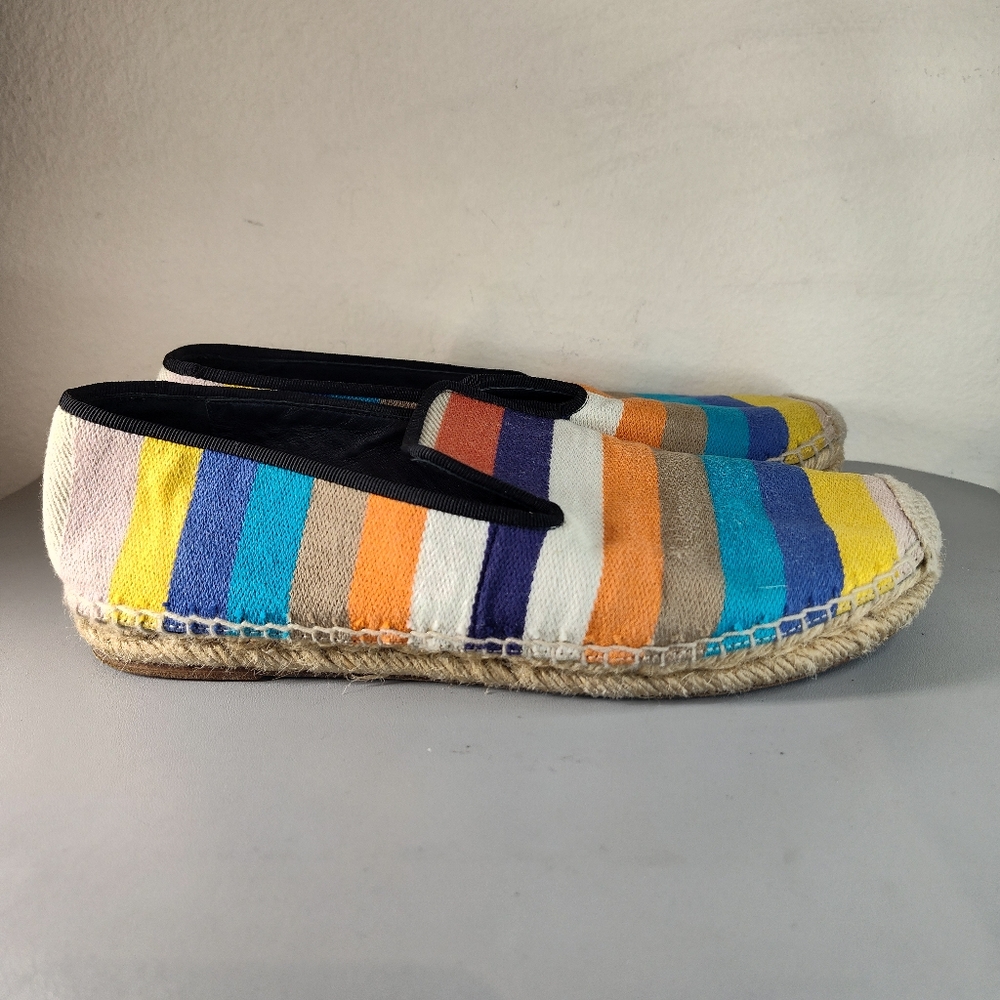 CELINE Espadrilles Yellow Blue White Striped Women's Flats Sz US 6.5 EU 37
